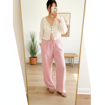 Sommer Hose gestreift rosa Wide leg