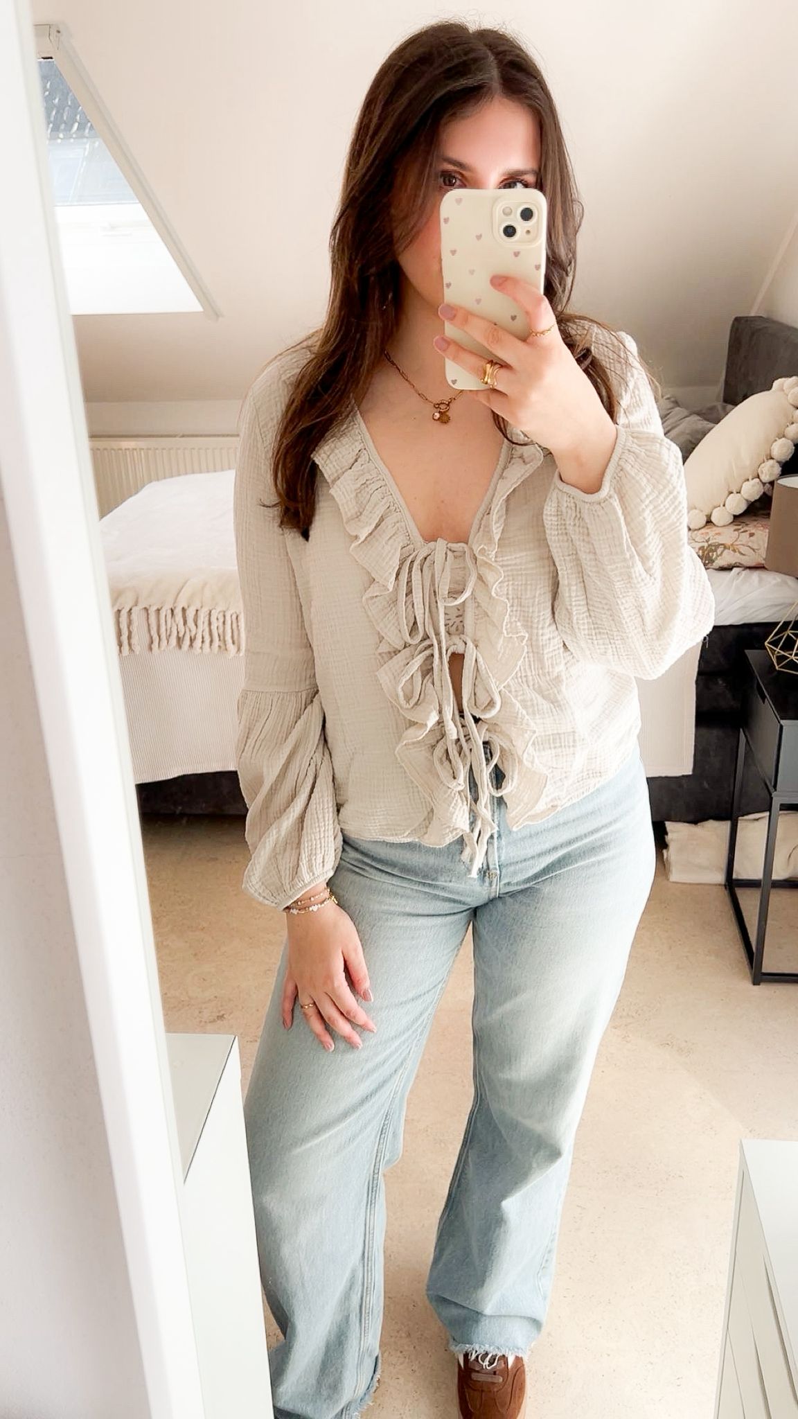 bluse beige schnürung