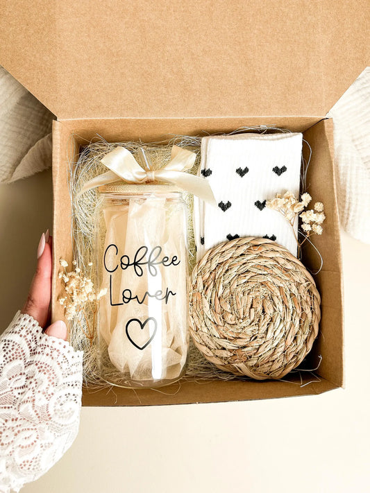 Geschenkbox für Frauen mit Coffee Lover Trinkglas