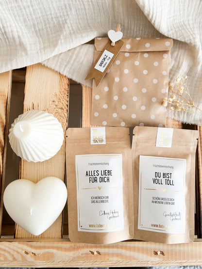 Geschenkset für Frauen im Holzkorb | Kerze, Tee und Badesalz - Wellness Geschenk Geburtstag
