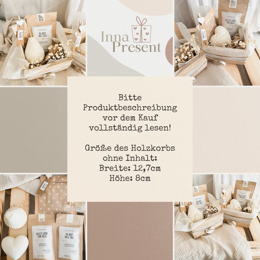 Geschenkset für Frauen im Holzkorb | Kerze, Tee und Badesalz - Wellness Geschenk Geburtstag