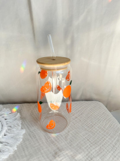 Trinkglas mit Orangenmotiv