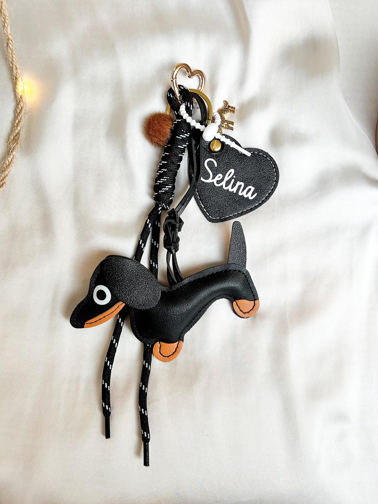 Dackel Bag Charm personalisiert schwarz | Taschenanhänger Hund