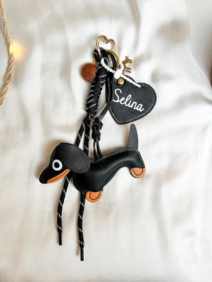 Dackel Bag Charm personalisiert schwarz | Taschenanhänger Hund