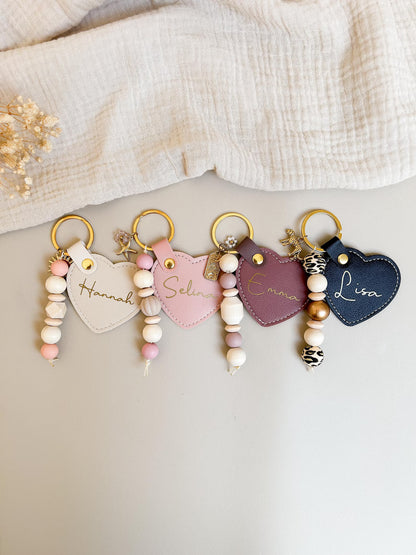 Personalisierter Schlüsselanhänger mit Name & Perlen – Geschenk für Frauen, Freundin & Mama