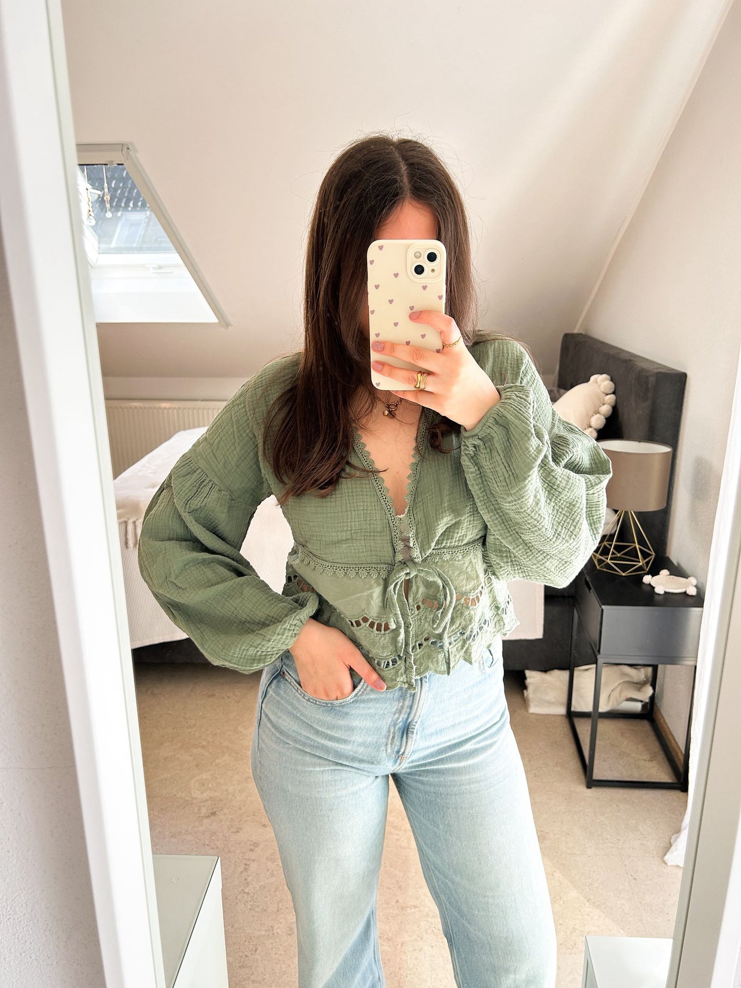 musselin bluse khaki spitze damen sommer